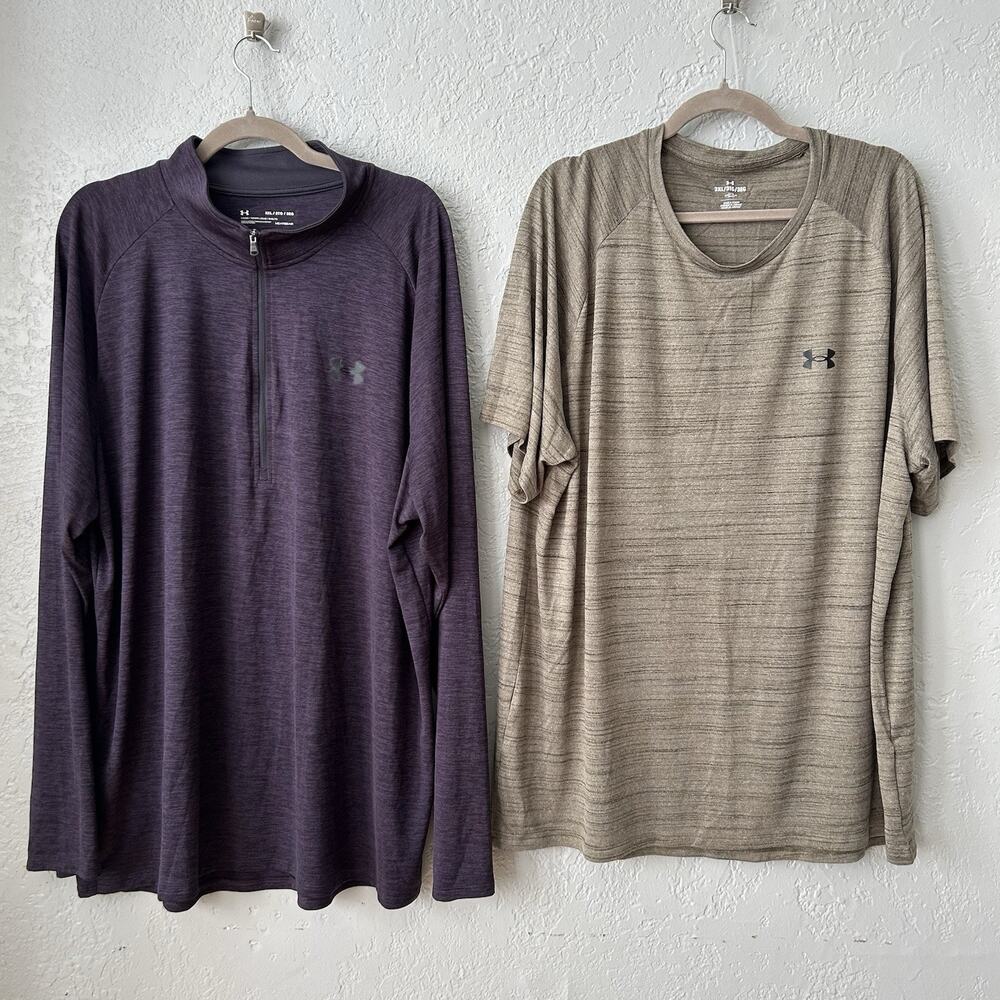Under Armour 3XL Bundle HeatGear Quarter Zip & Tech Tee Purple Tan Loose Fit